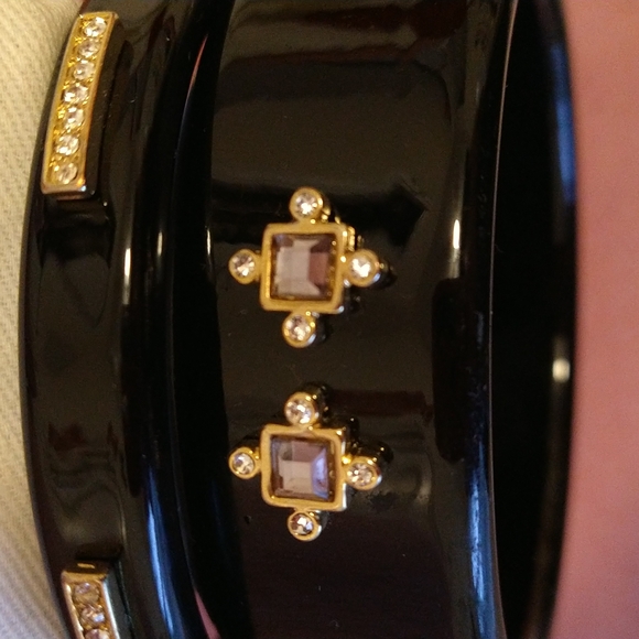 SET OF 2 LEE ANGEL NEIMAN MARCUS ENAMEL CLEAR RHINESTONE BANGLE BRACELET - Picture 4 of 4